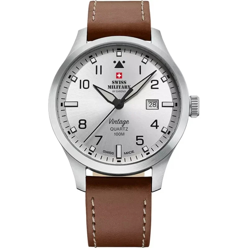 SWISS MILITARY  By Chrono Brown Leather Strap  SM34078.05