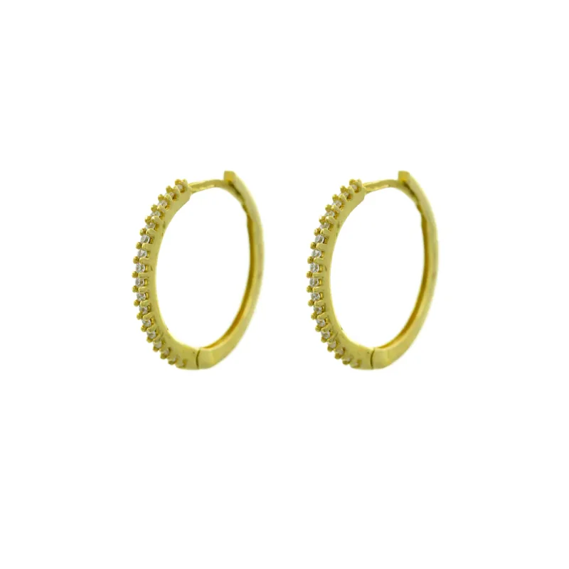 Χρυσά Γυναικεία Σκουλαρίκια 14Κ | 2 cm | Κρίκοι | Ζιργκόν | AS160