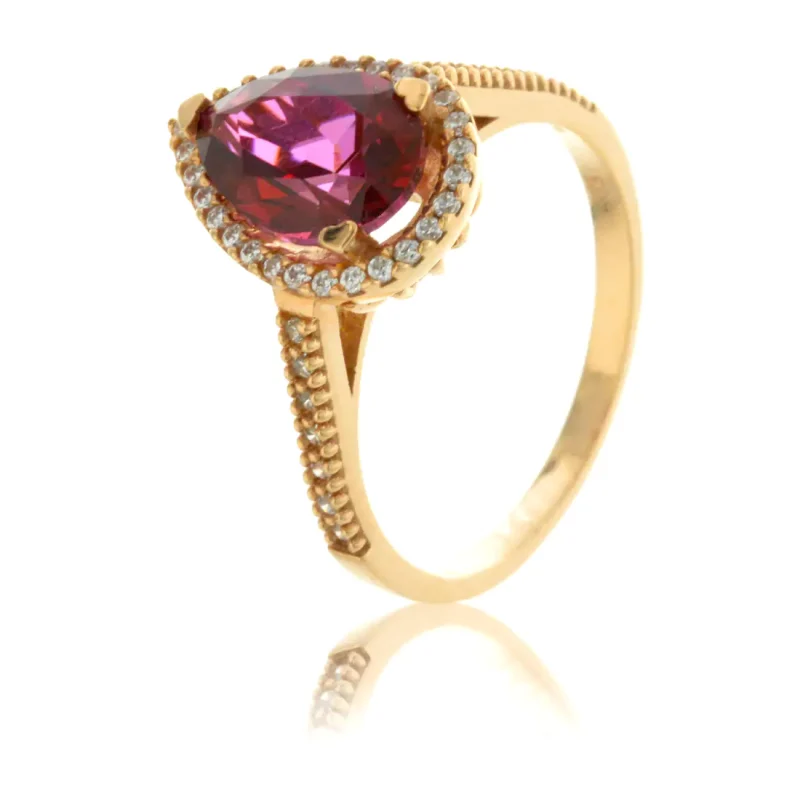 Ροζ Χρυσό Δαχτυλίδι 14Κ | Ρουμπίνι | Ζιργκόν | GD052