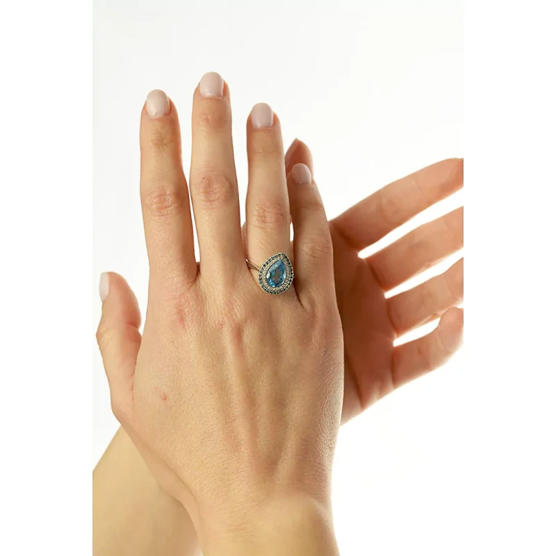 Λευκόχρυσο Δαχτυλίδι 18Κ | Blue Topaz | Μπριγιάν | GD105