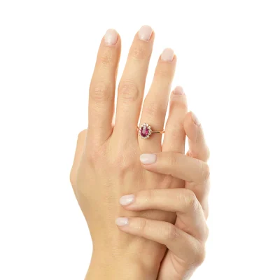 Ροζ-Χρυσό Δαχτυλίδι 18Κ | Ροζέτα | Ρουμπίνι | Μπριγιάν | GD298