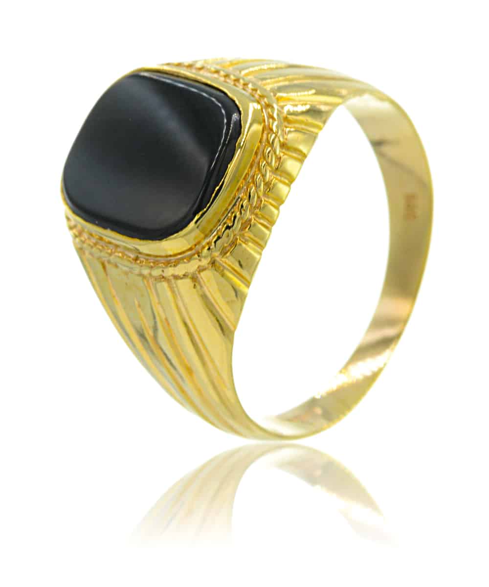 Χρυσό Ανδρικό Δαχτυλίδι 14Κ | Μαύρος Όνυχας | GDA009