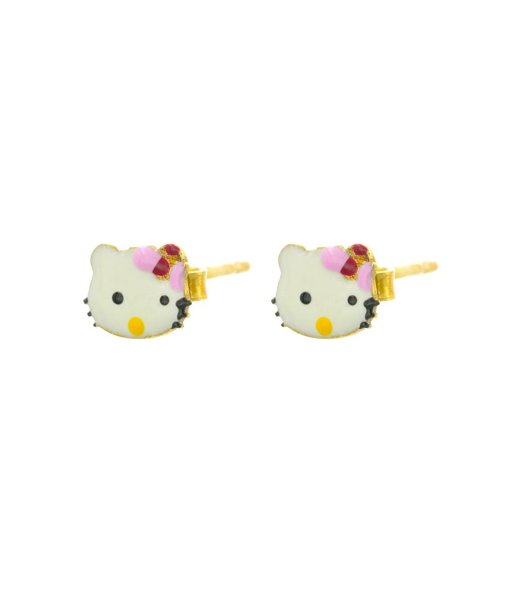 Παιδικά Χρυσά Σκουλαρίκια Κ14 | Hello Kitty με σμάλτο | PS012