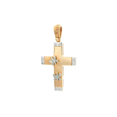 Βαπτιστικός Σταυρός Ροζ Χρυσός με πέτρες Ζιργκόν 14Κ RGC002 (χωρίς αλυσίδα)
