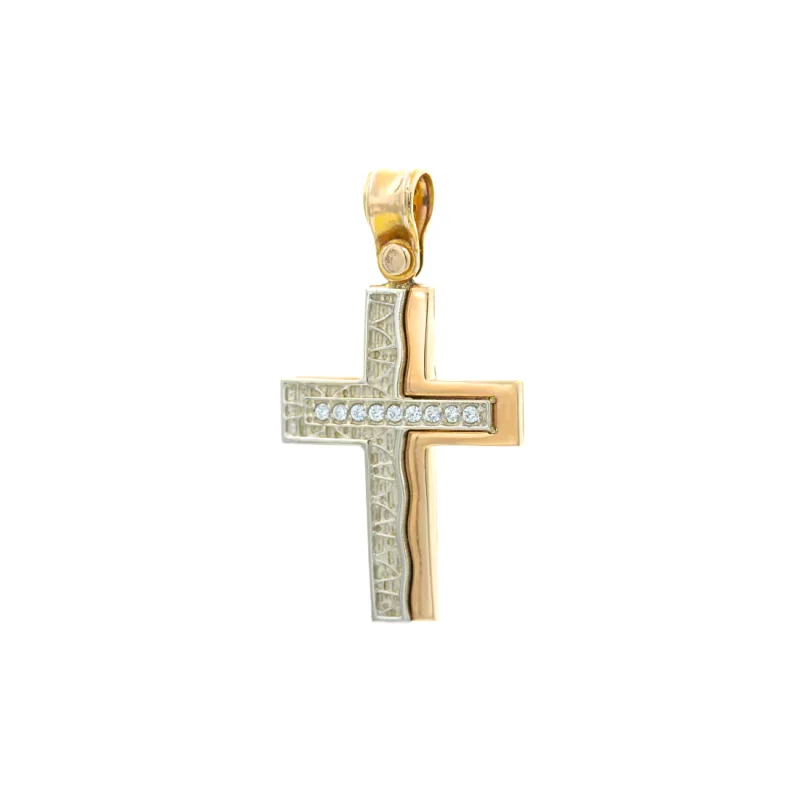 Βαπτιστικός Σταυρός Ροζ Χρυσός με πέτρες Ζιργκόν 14Κ  RGC003 (χωρίς αλυσίδα)