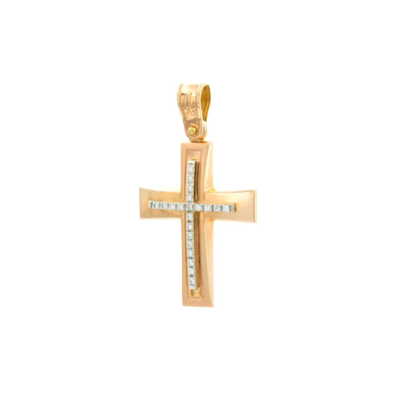 Βαπτιστικός Σταυρός Ροζ Χρυσός με πέτρες Ζιργκόν 14Κ  RGC006 (χωρίς αλυσίδα)