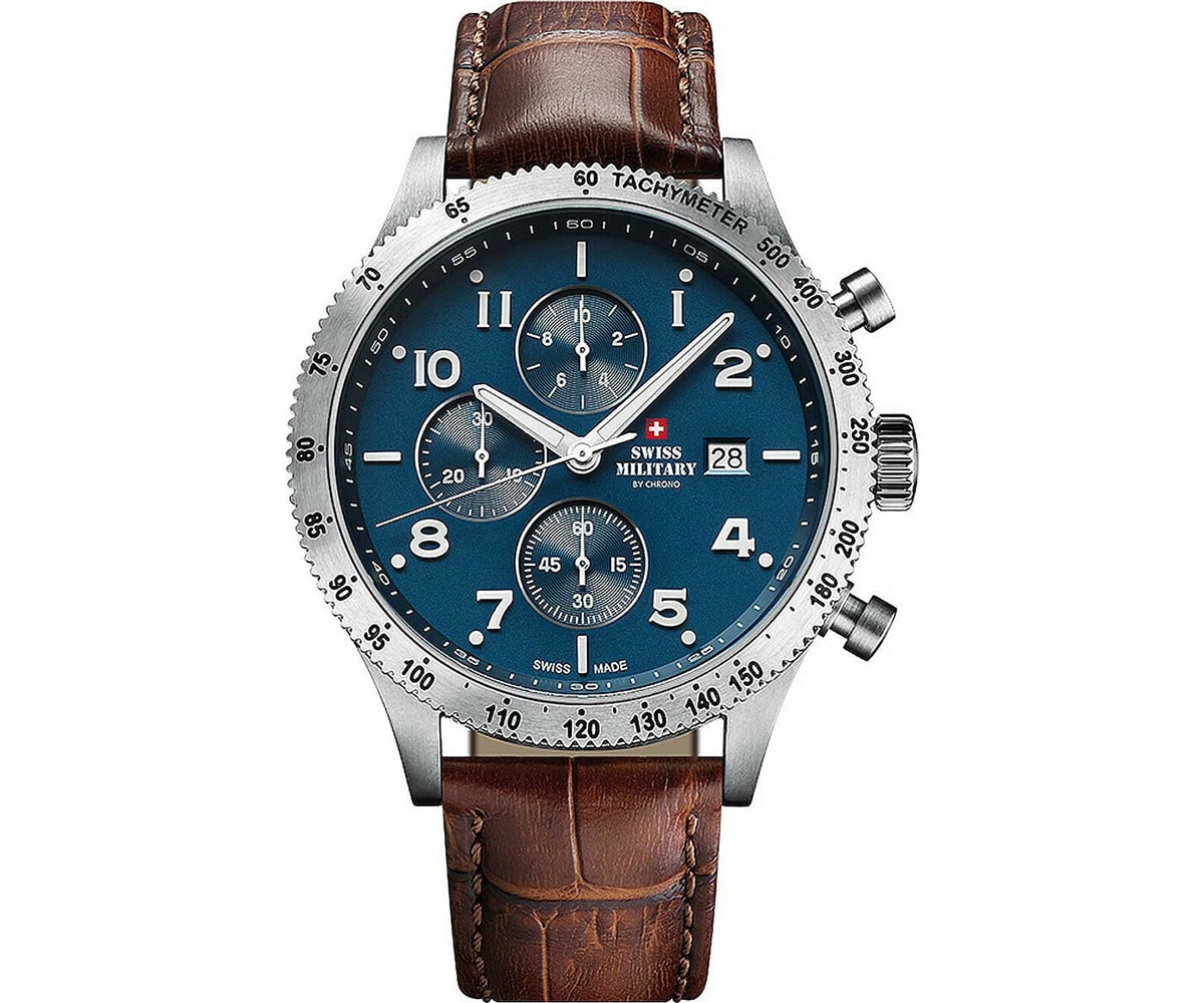SWISS MILITARY  By Chrono Brown Leather Strap  SM34084.06
