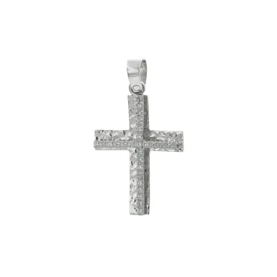 Βαπτιστικός Σταυρός Λευκόχρυσος με πέτρες Ζιργκόν 14Κ WGC054 (χωρίς αλυσίδα)