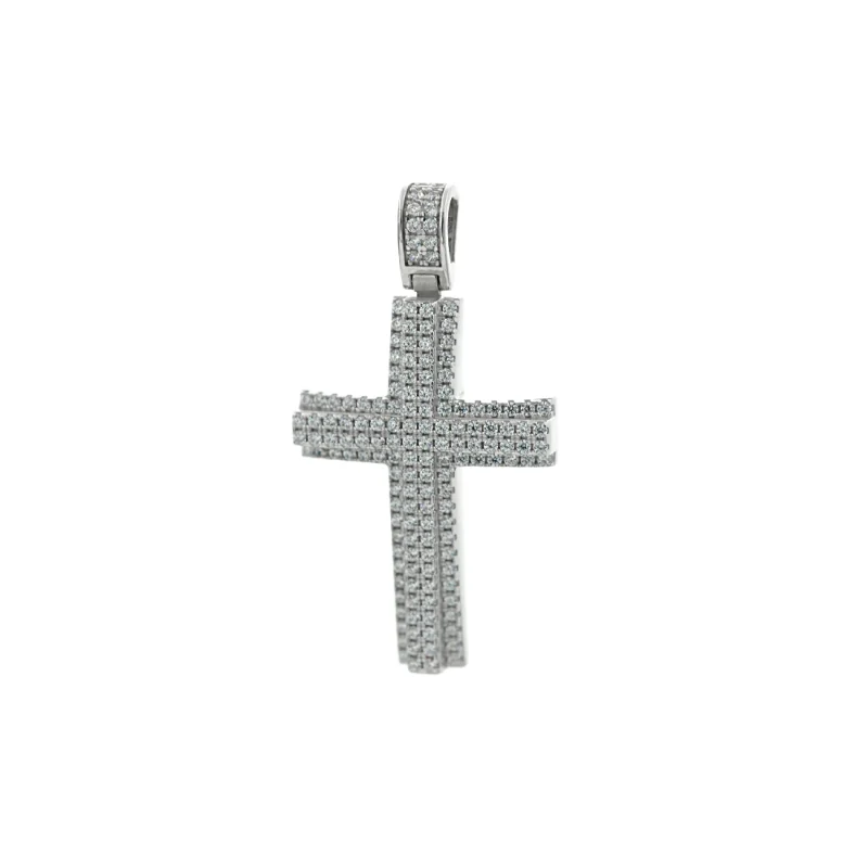 Βαπτιστικός Σταυρός Λευκόχρυσος με πέτρες Ζιργκόν 14Κ WGC079 (χωρίς αλυσίδα)