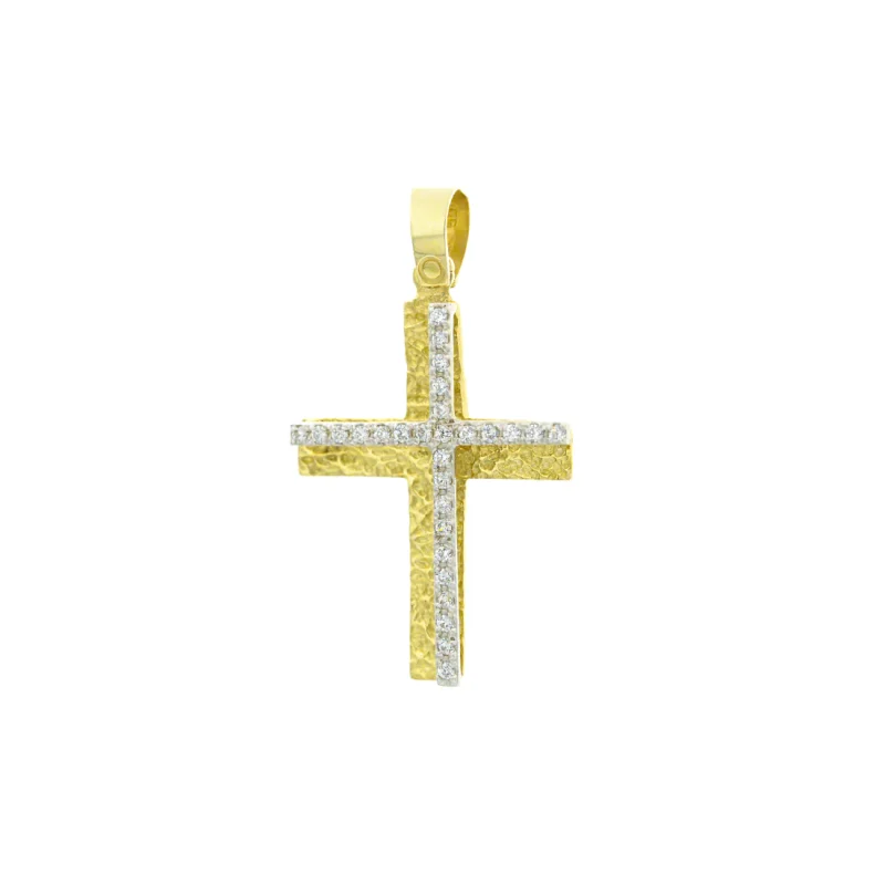 Βαπτιστικός Σταυρός Χρυσός 14Κ με πέτρες Ζιργκόν   YGC004 (χωρίς αλυσίδα)