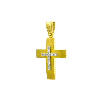 Βαπτιστικός Σταυρός Χρυσός 14Κ με πέτρες Ζιργκόν   YGC038 (χωρίς αλυσίδα)