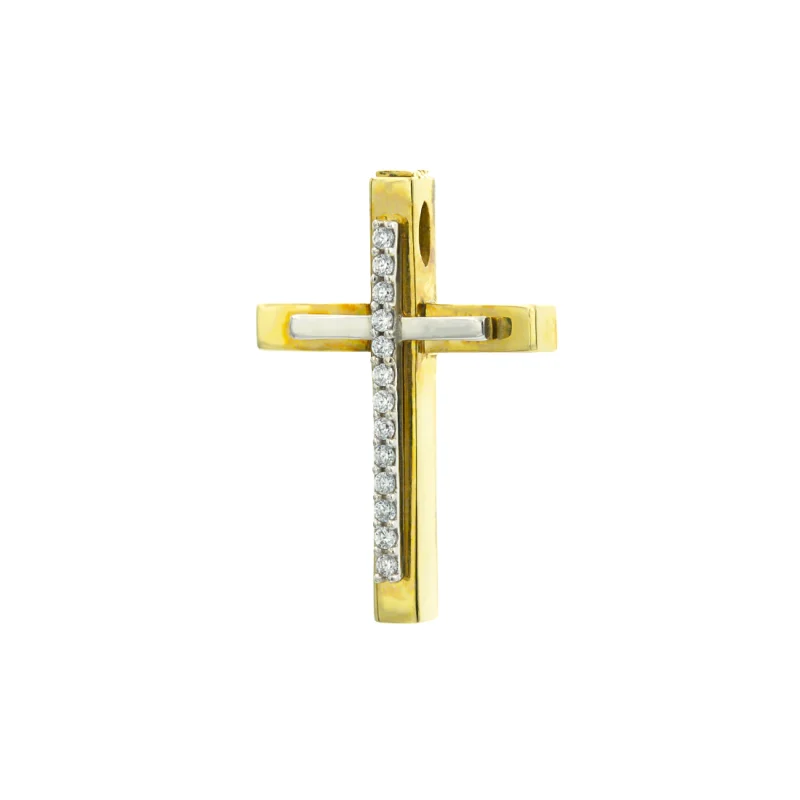 Βαπτιστικός Σταυρός Χρυσός 14Κ με πέτρες Ζιργκόν   YGC049 (χωρίς αλυσίδα)