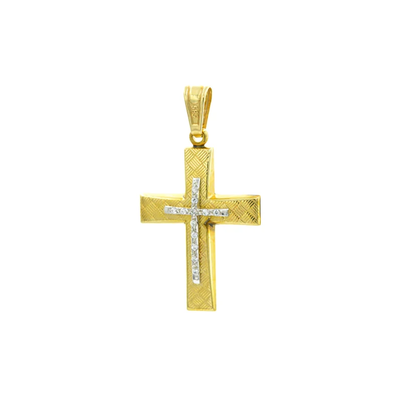 Βαπτιστικός Σταυρός Χρυσός 14Κ με πέτρες Ζιργκόν   YGC056 (χωρίς αλυσίδα)