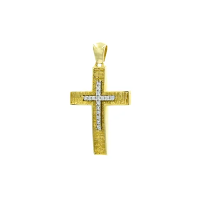 Βαπτιστικός Σταυρός Χρυσός 14Κ με πέτρες Ζιργκόν   YGC057 (χωρίς αλυσίδα)
