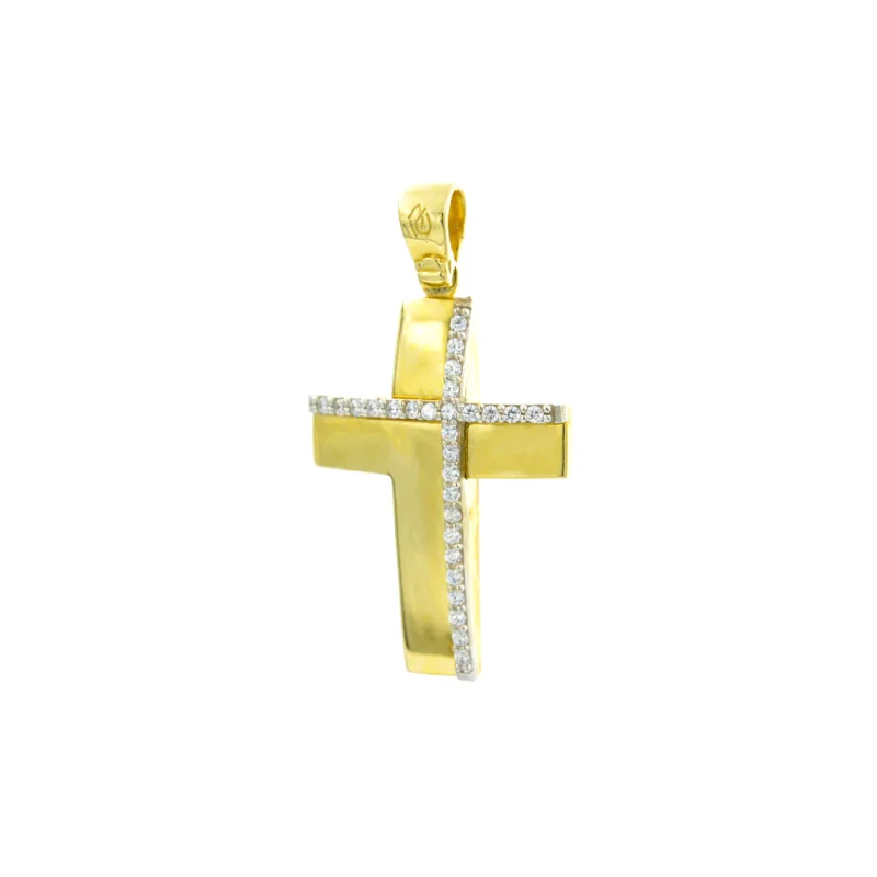 Βαπτιστικός Σταυρός Χρυσός 14Κ με Ζιργκόν Πέτρες YGC084 (χωρίς αλυσίδα)