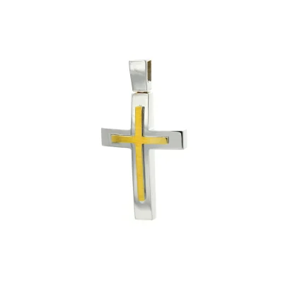 Βαπτιστικός Σταυρός Δίχρωμος Χρυσός & Λευκόχρυσος 14Κ με πέτρες Ζιργκόν  YGC132 (χωρίς αλυσίδα)