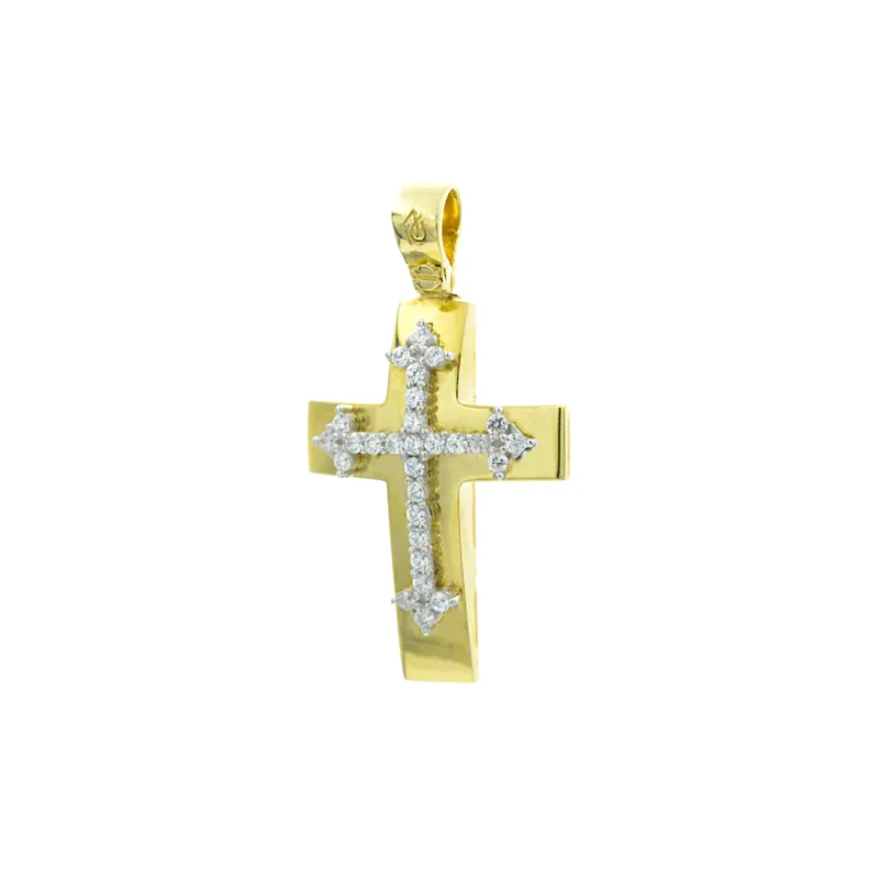 Βαπτιστικός Σταυρός Χρυσός 14Κ με πέτρες Ζιργκόν   YGC141 (χωρίς αλυσίδα)
