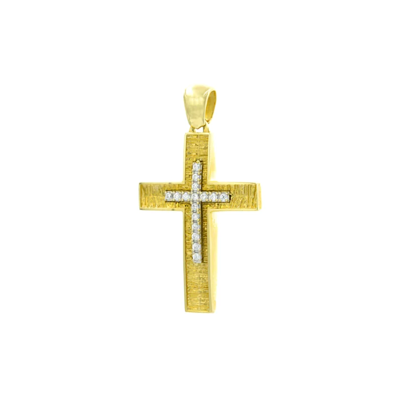 Βαπτιστικός Σταυρός Χρυσός 14Κ με πέτρες Ζιργκόν YGC145 (χωρίς αλυσίδα)