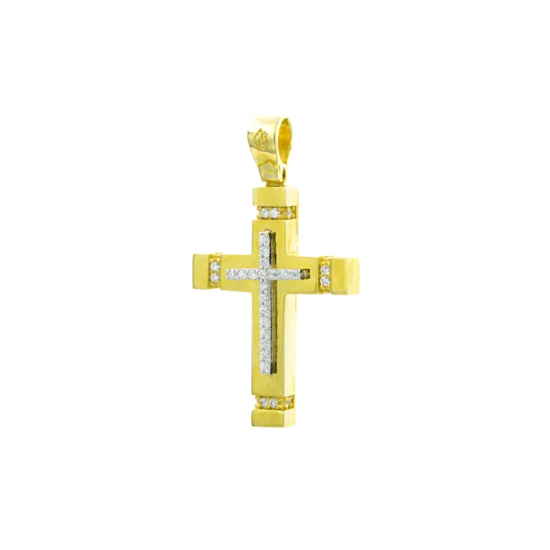 Βαπτιστικός Σταυρός Χρυσός 14Κ με πέτρες Ζιργκόν YGC146 (χωρίς αλυσίδα)