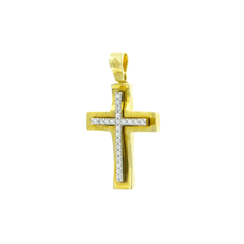 Βαπτιστικός Σταυρός Χρυσός 14Κ με πέτρες Ζιργκόν YGC148 (χωρίς αλυσίδα)
