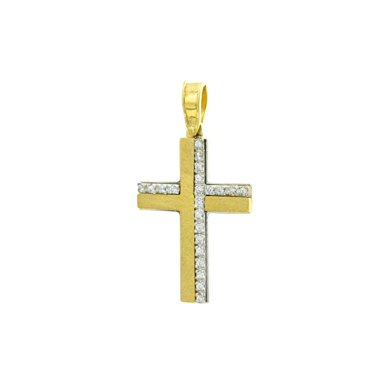 Βαπτιστικός Σταυρός Χρυσός 14Κ με πέτρες Ζιργκόν YGC150 (χωρίς αλυσίδα)