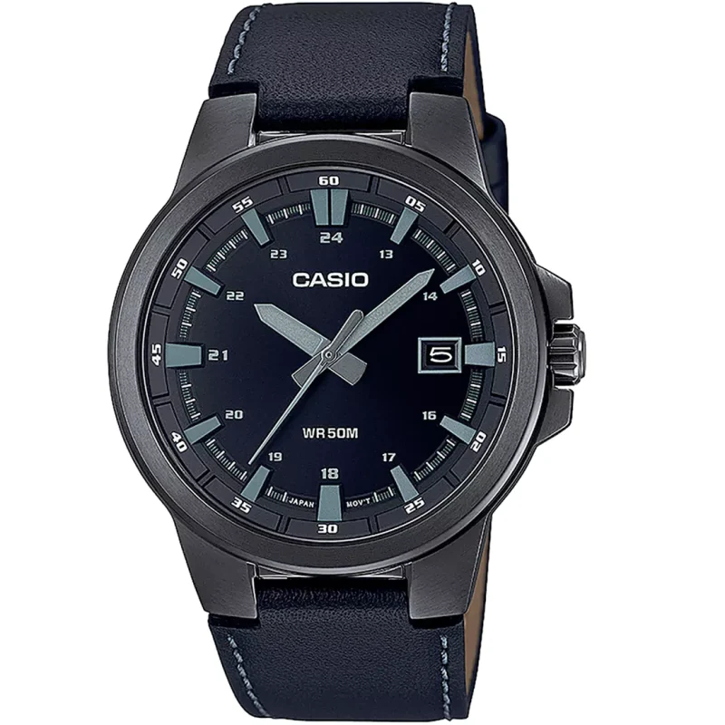 CASIO Collection Black Leather Strap MTP-E173BL-1AVEF