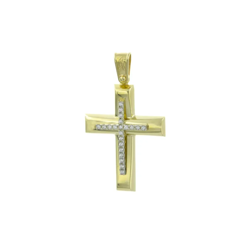 Βαπτιστικός Σταυρός Xρυσός 14Κ Με Ζιργκόν Πέτρες YGC213 (χωρίς αλυσίδα)