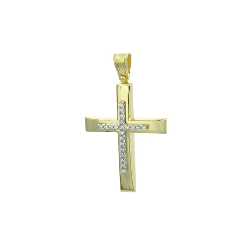 Βαπτιστικός Σταυρός Xρυσός 14Κ Με Ζιργκόν Πέτρες YGC216 (χωρίς αλυσίδα)