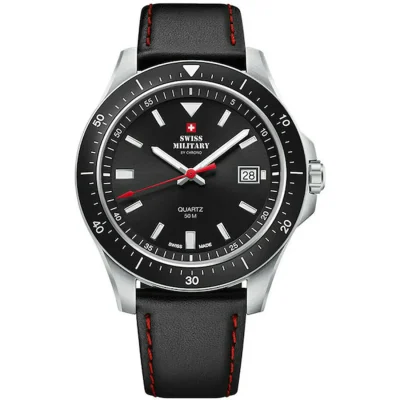 SWISS MILITARY By Chrono Black Leather Strap SM34082.04