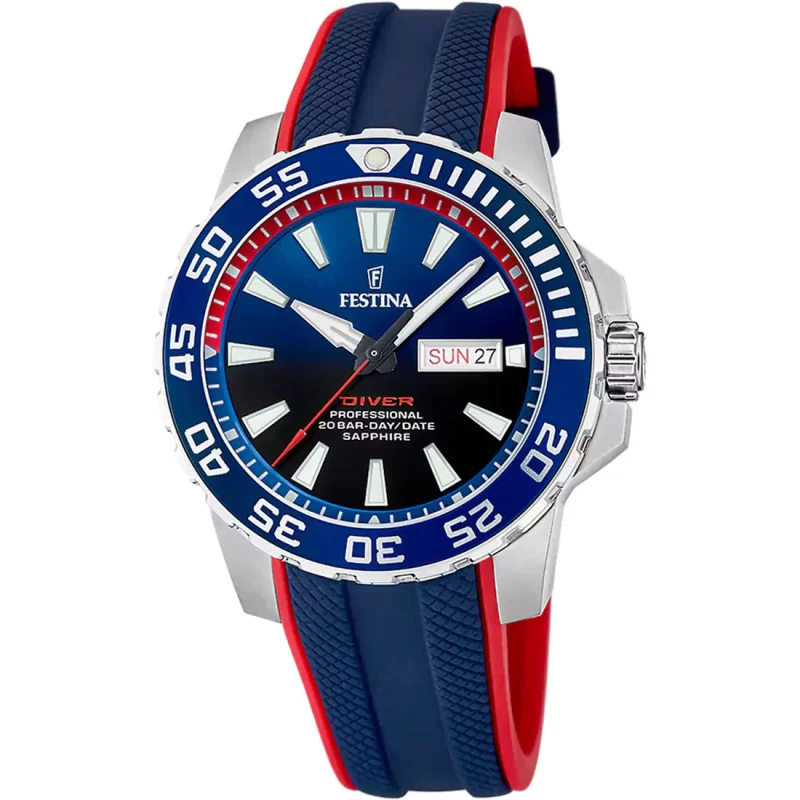 FESTINA Divers Sapphire Blue Red Rubber Strap F20662/1