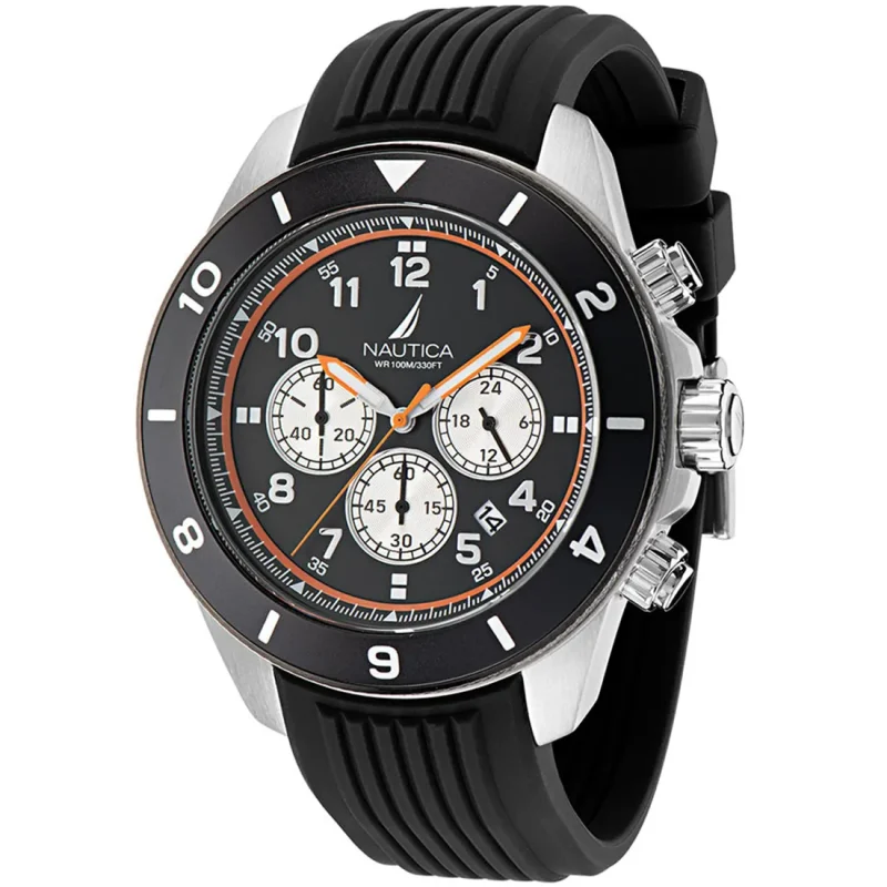 NAUTICA One Eco Chrono Black Rubber Strap NAPNOS403