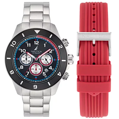NAUTICA One Chronograph BOXSET Silver Stainless Steel Bracelet NAPNOS406