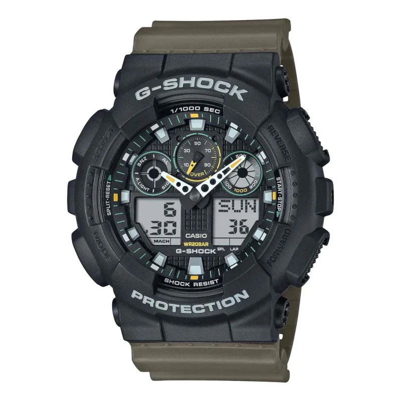 G-SHOCK Dual Time Chronograph Olive Green Rubber Strap GA-100TU-1A3ER