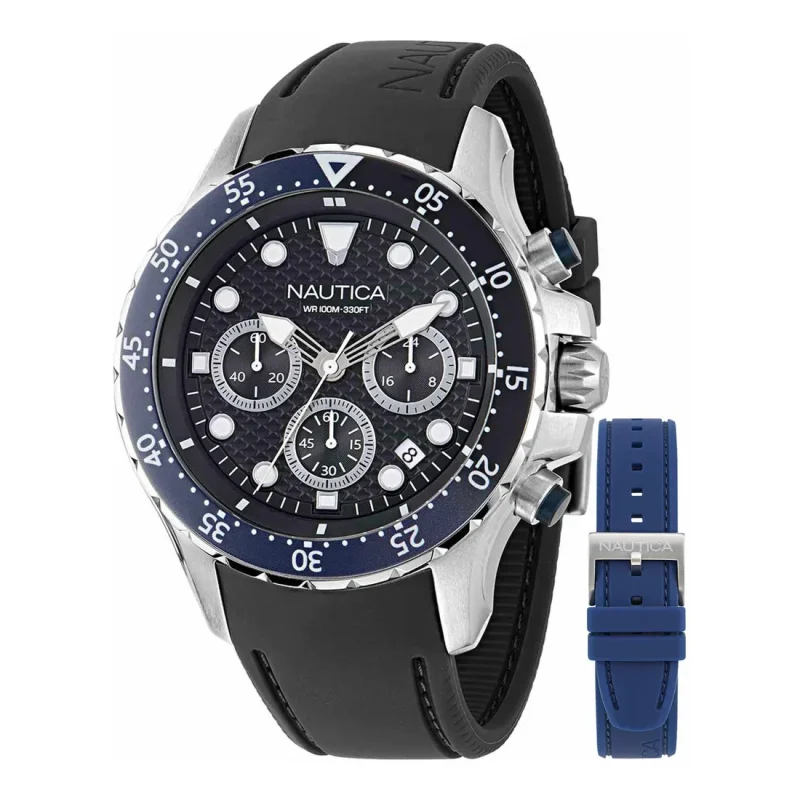 NAUTICA NST Chronograph Black Silicone Strap Gift Set NAPNSF408