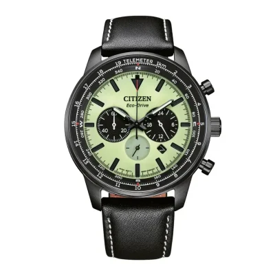 CITIZEN Eco-Drive Black Leather Chronograph CA4505-21X