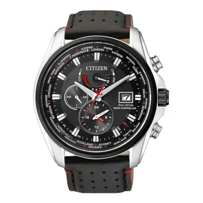 CITIZEN Radiocontrolled Black Leather Strap AT9036-08E