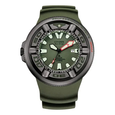 CITIZEN Promaster Eco-Drive Professional Divers Olive Green Rubber Strap BJ8057-17X