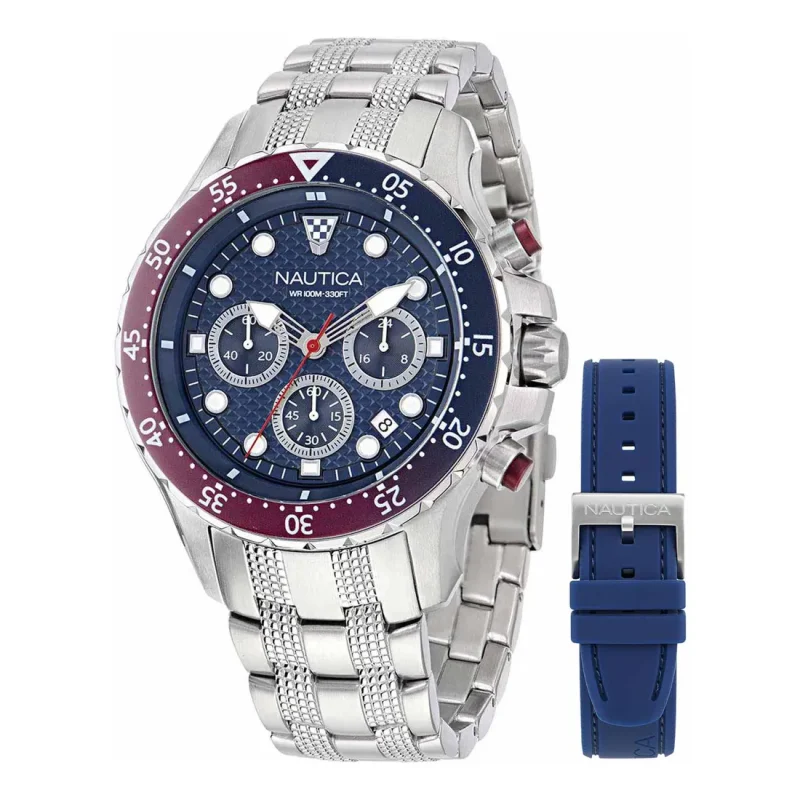 NAUTICA NST Chronograph Silver Stainless Steel Bracelet Gift Set NAPNSF407