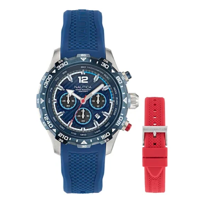 NAUTICA NST Chronograph Blue Silicone Strap Gift Set NAPNSS401