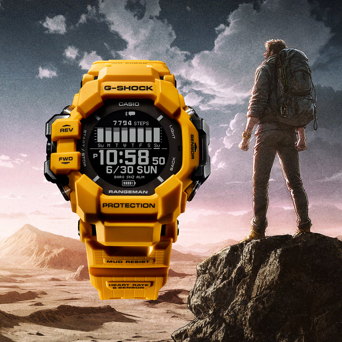 CASIO G-Shock Master Rangeman Solar Smart Yellow Rubber Strap GPR-H1000-9ER