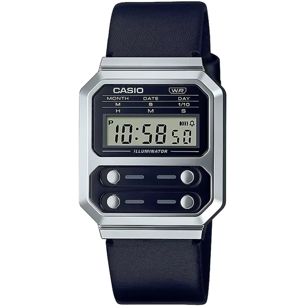CASIO Vintage Collection Black Leather Strap A-100WEL-1AEF