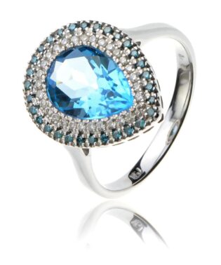 Λευκόχρυσο Δαχτυλίδι 18Κ | Blue Topaz | Μπριγιάν | GD105