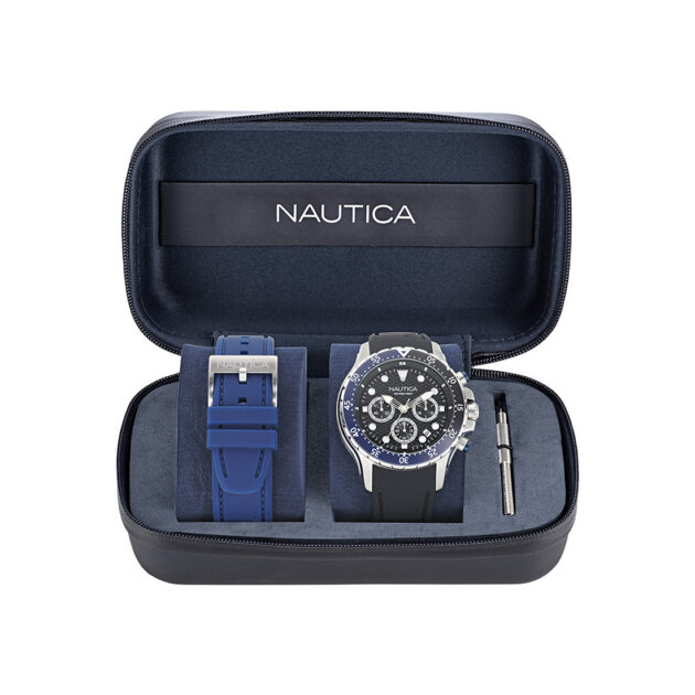 NAUTICA NST Chronograph BOXSET Black Silicone Strap NAPNSF408 - Image 3