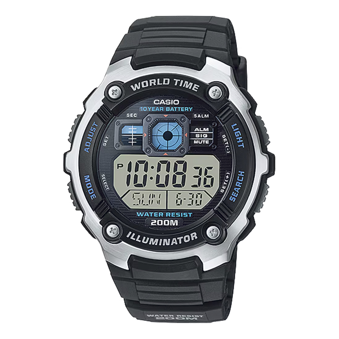 CASIO Standard Collection Black Rubber Strap AE-2000W-1AVEF