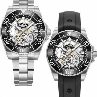 ROAMER  Premier Skeleton Limited Box Set Silver Stainless Steel Bracelet with Extra Rubber Strap 986984-41-85-20