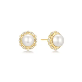 ANIA HAIE Gold Shell Pearl Bloom Stud | Σκουλαρίκια |  Gold Plated 925 Sterling Silver with Rhodium Plating with Shell Pearl/Cubic Zirconia | E069-06G