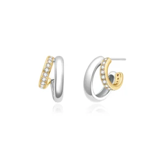 ANIA HAIE Two-Tone Sparkling Stud Hoop| Σκουλαρίκια | 925 Sterling Silver with 14kt Gold Plating /Cubic Zirconia| E072-05T