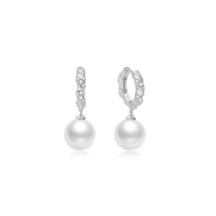 ANIA HAIE Silver Shell Pearl Dangling Twisted Huggie Hoop | Σκουλαρίκια | 925 Sterling Silver|Cubic Zirconia| E075-14H